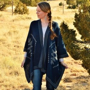 NWT Navajo Blanket Poncho in Navy